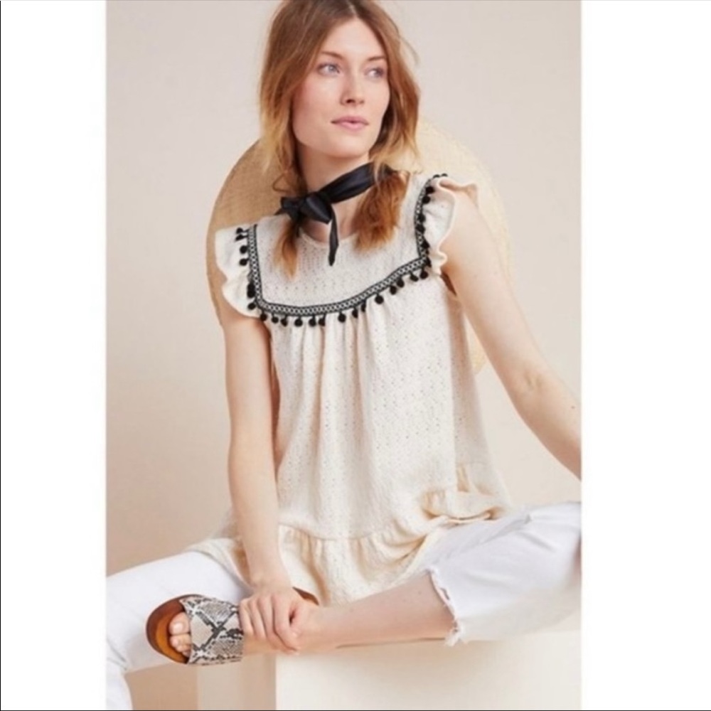 Anthropologie Cream Blouse with Black Accents